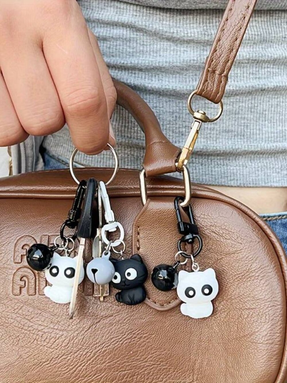 Set of 2 Black & White Cat PVC Keychains with Metal Clasps - Picture 6 of 7